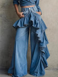 Women's Y2K Streetwear High Waist Jeans Blue Denim Baggy Straight Leg Wide Leg Pants Vintage Hip Hop Style Casual Trousers