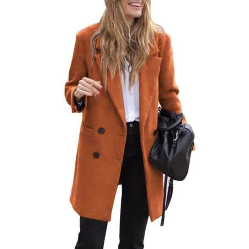 Wool Blends Winter Women's Jacket Lining Elegant Lapel Coat Double Breasted Minimalist Street Women's Jackets