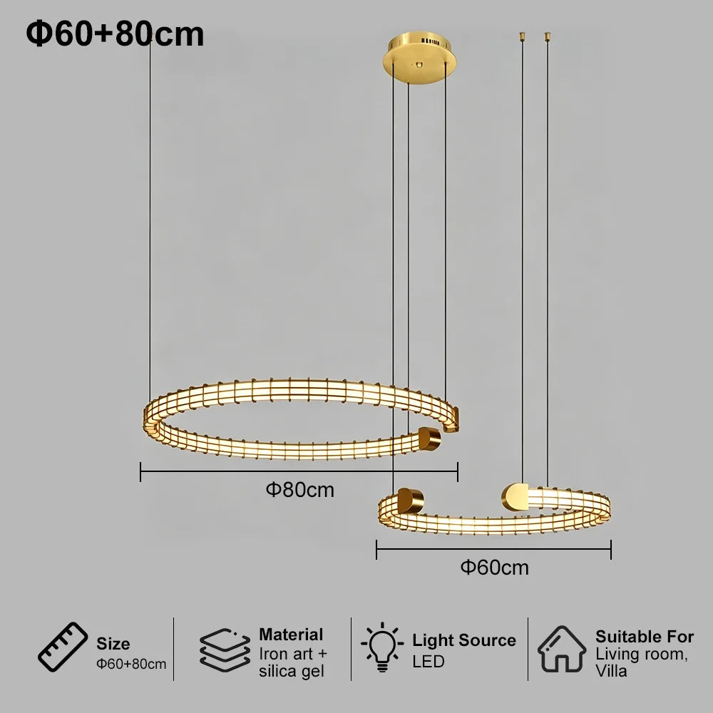 Modern Luxury LED Pendant Light for Living Room Villa Kitchen Island Table Round Iron Dining Hanging Chandelier Home Decor