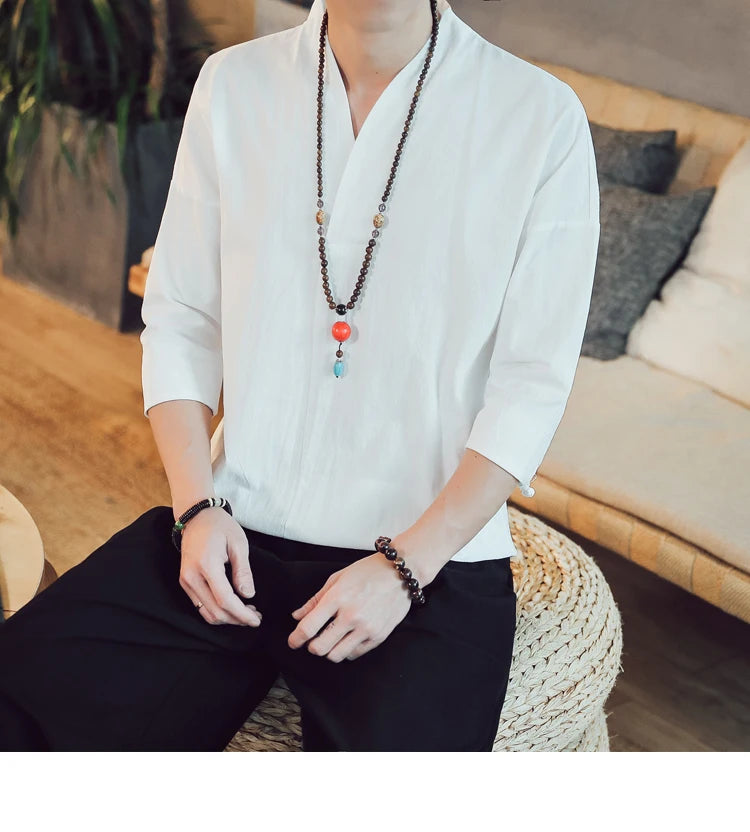 Summer Kimono Japanese Style Short Sleeve Men New Half-sleeved Cotton Linen Breathable Men Clothing T-shirt Japanese Yukata Tops