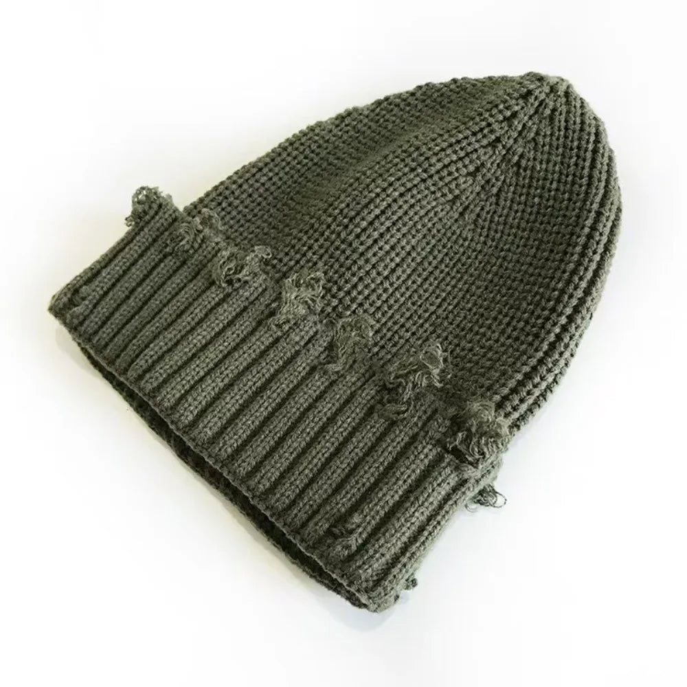 New Fall and Winter Hip Hop Trend Broken Brim Knitted Hat Woman Man Green Grey Black White Hole Cap Warm Hat Bonnets Fall