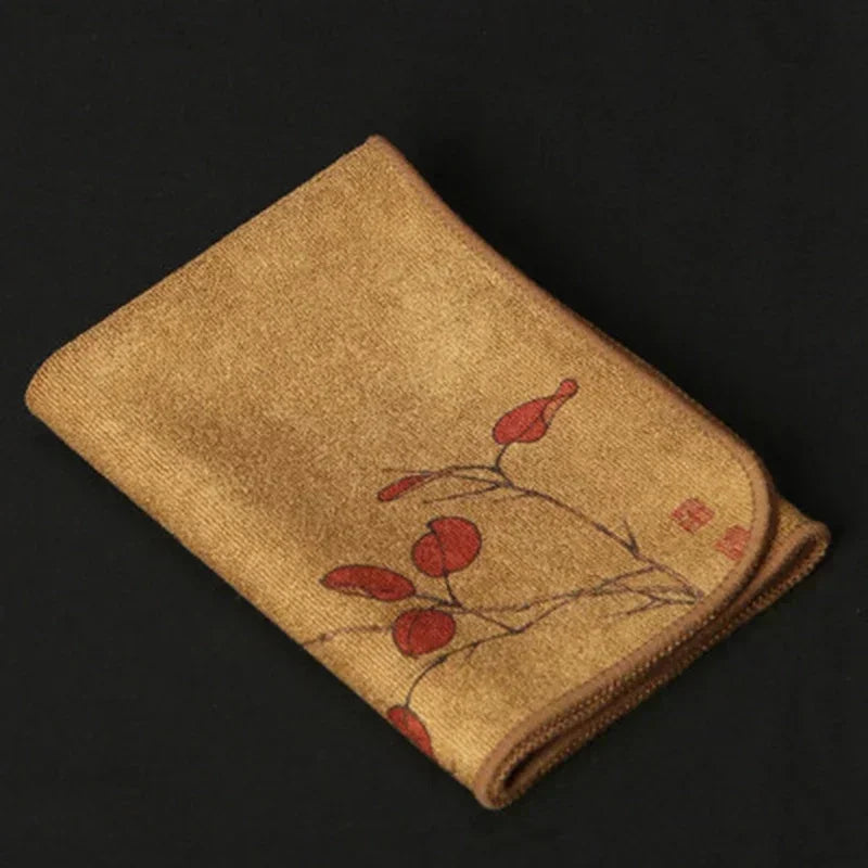 Zen Tea Towel Set: Hand-Painted Thick Linen Cotton Absorbent Cloth for Teapot, Table & Instrument Care (Erhu, Violin, Guzheng)
