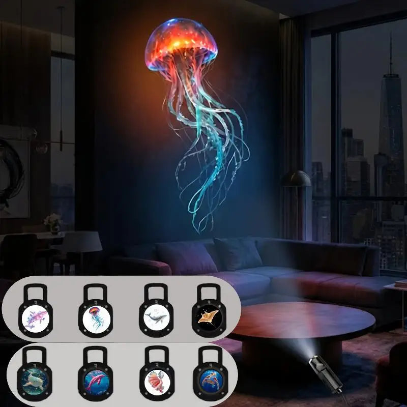 LED USB Projector Light Ocean Projection Lamp With 8pcs Marine Life Light Panels Ceiling Decorative Night Light