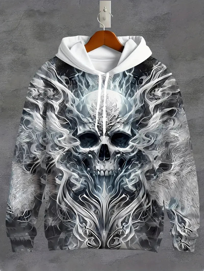 Vintage Cool 3D Print Skull Graphics Hoodie Drawstring Comfortable Super Dalian Long Hoodie Sweatshirt Spring And Autumn Clothes
