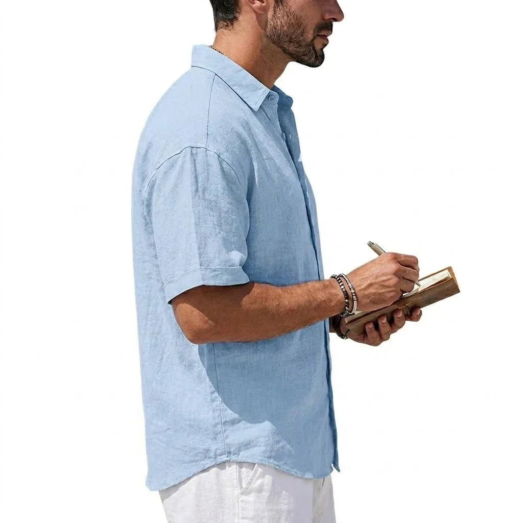 Summer Short Sleeve Shirts Men's Casual Linen T-shirts Men Cotton Lapel Shirts Male Beach Hawaiian Shirt Man Summer Gym Tshirts