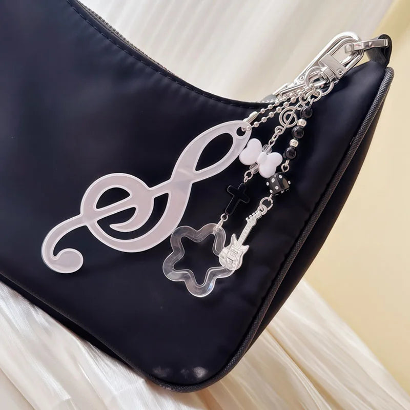 Y2K Music Themed Bag Charm Ribbon Bow Heart Keychain ItaBag Backpack Hanging Decor Ornament Accessory Gift For Teenage Girls
