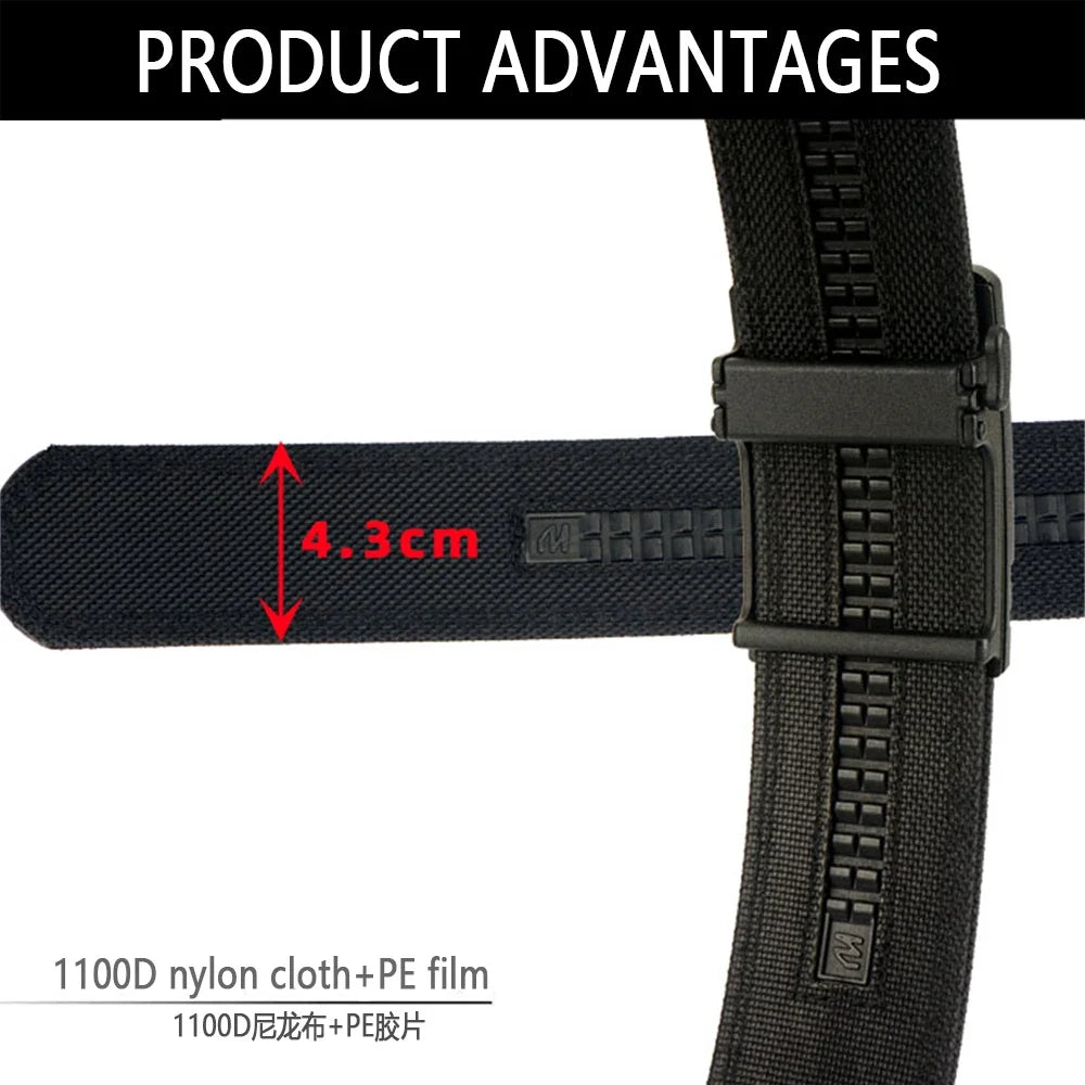 TUSHI Brand 4.3 Wide Thickened gun hanging double-layer nylon cloth belt versatile casual outdoor tactical automatic buckle mens