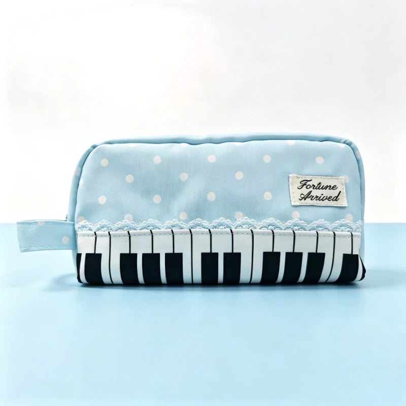 Polka Dot Piano Keyboard Backpack Back-to-school Girl Music Theme Embroidered Nylon Backpack Large Capacity Lightweight Backpack