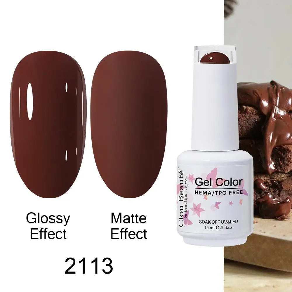 Clou Beaute HEMA TPO FREE Caramel Brown Wine Red Coffee Gel Nail Polish High Pigment Autumn Nail Art Full Coverage UV Varnish