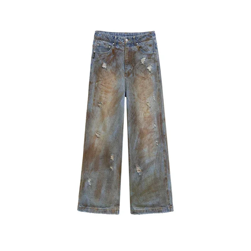 Vintage Washed Baggy Jeans Women Y2K Harajuku Streetwear Loose Wide Leg Denim Pants High Waist Retro Distressed Jeans Outfit y2k