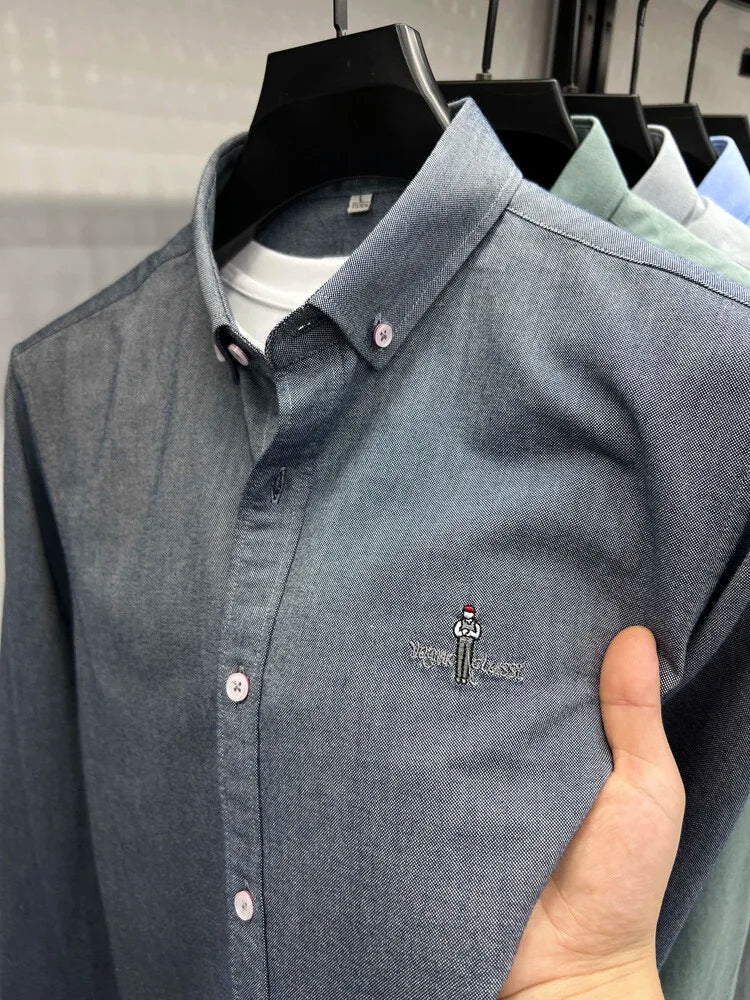 Luxury brand golf embroidered men's long sleeved shirt made 100% pure cotton comfortable and casual 2024 autumn new men's top