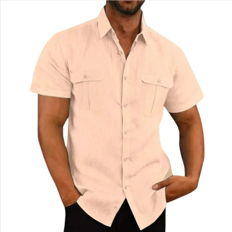 Men's Linen Hot Sale Men Short-Sleeved Shirts Summer Solid Color Comfort Collar Casual Beach Style Plus SizeMale Shirts M-4XL
