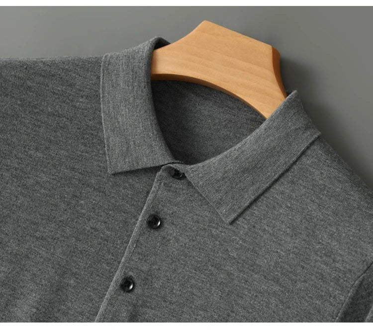 Men's Worsted Wool Kknit Pullover, Business Casual Polo Neck Sweater, Monochromatic Loose Top, Autumn and Winter Fashion, New