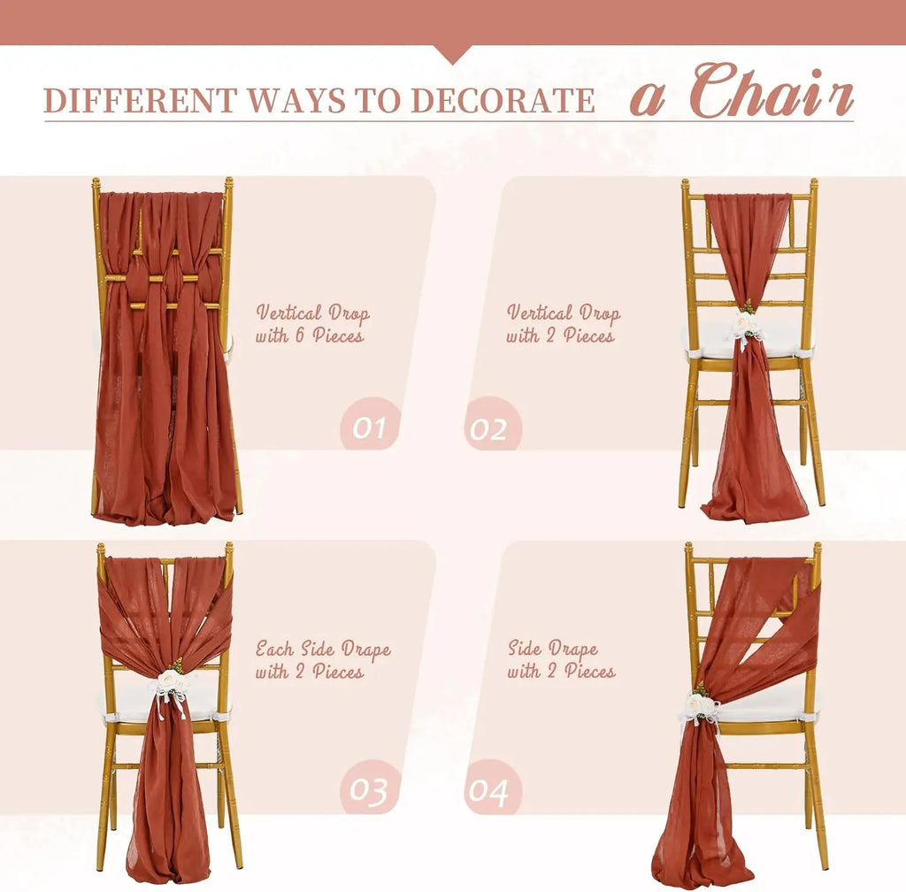 10-100Pcs Terracotta Chair Sashes for Wedding Chair Covers Cheesecloth Chair Bow Sashes Chair Ribbons for Party Ceremony 7x98In