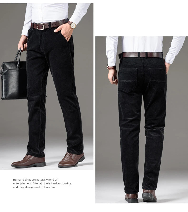 Corduroy Men's Business Casual Pants Fashion Comfortable Khaki Slim Straight Trousers Classic Male Brand Clothing Pants
