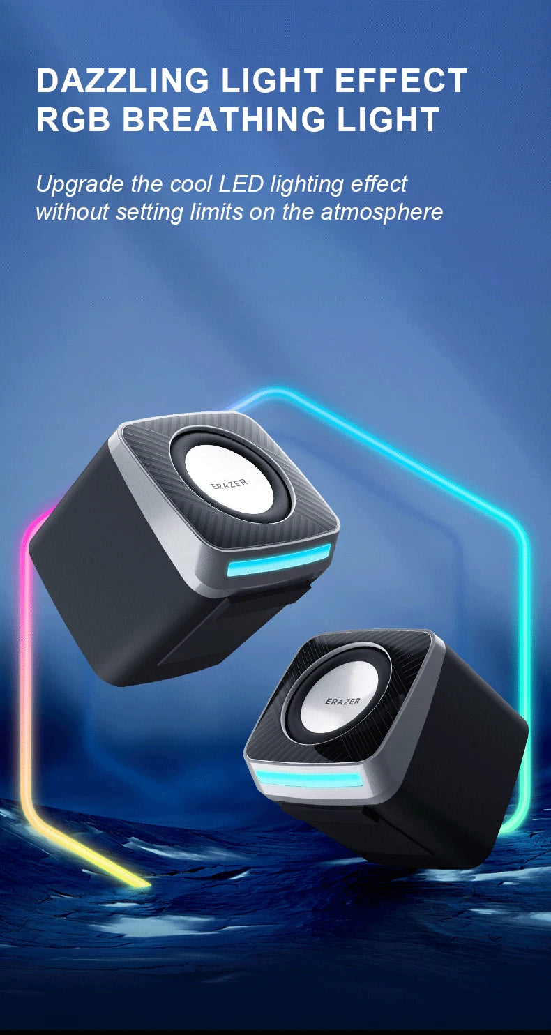 Lenovo Computer Speakers HiFi Sound Quality Desktop Audio Stereo LED Breathing Light Loudspeaker Box Dual Channel with 3.5mm/USB