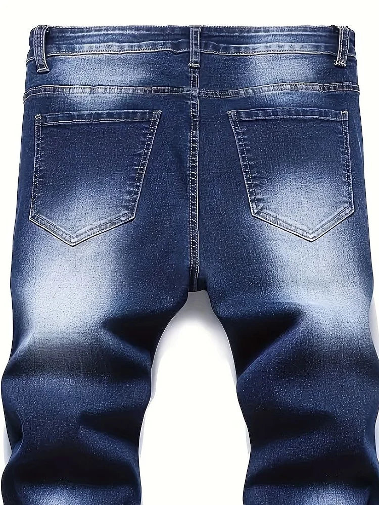 Riding Motorcycle Mens Pants Hip Hop Ripped Skinny Jeans Breathable Casual Fashion Blue Denim Trousers Streetwear Men Clothing