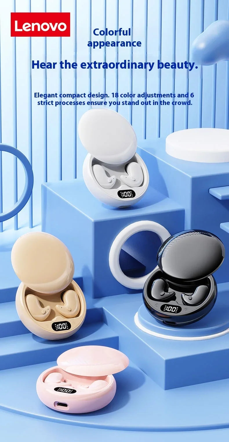 Lenovo Bluetooth Wireless Earphones Small Earbuds Sleeping Sport Invisible Headphones Bass Sound Quality Headset Sliding Cover