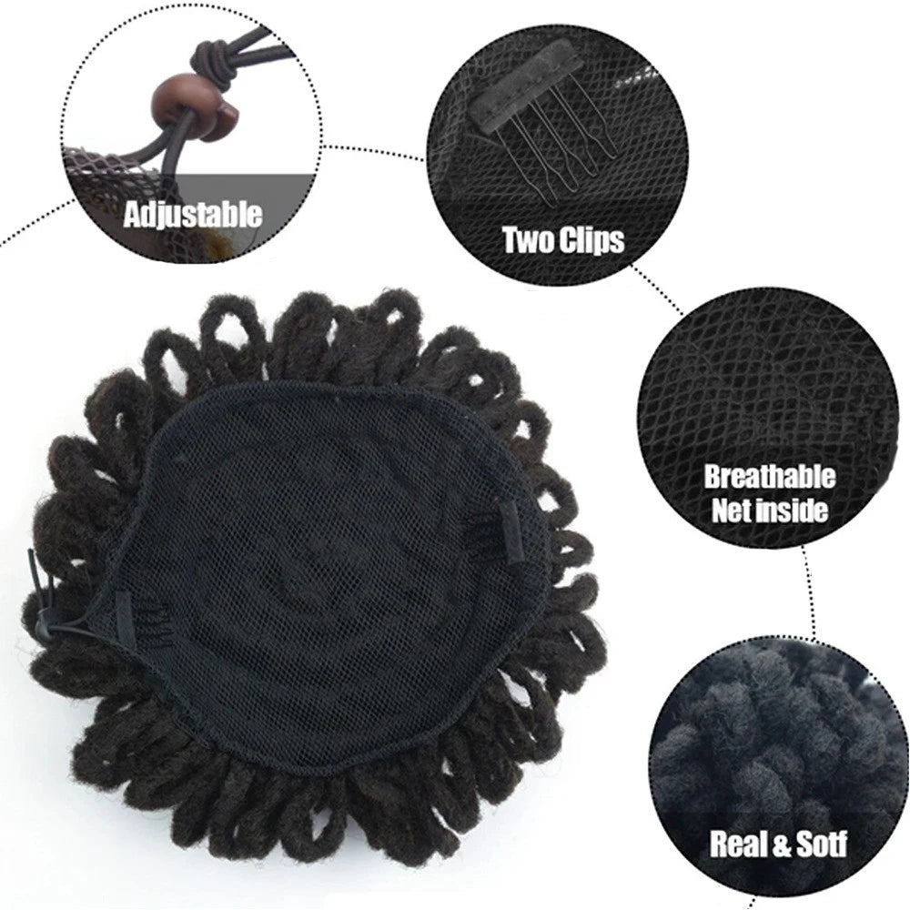 Synthetic DreadLock Afro Puff Hair Bun Drawstring Ponytail Faux Locs Clip In Chignon Hair Pieces for Women Party