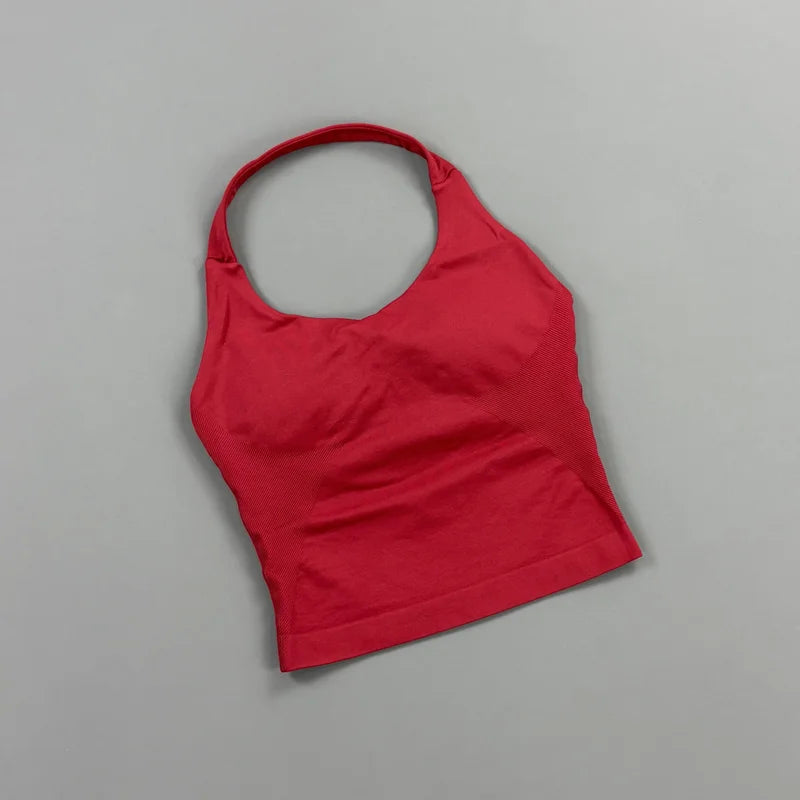 HISTELLO Impact Halter Top Women Gym Clothing Backless Seamless Sports Yoga Vest Running Fitness Workout Sleeveless Tank Top