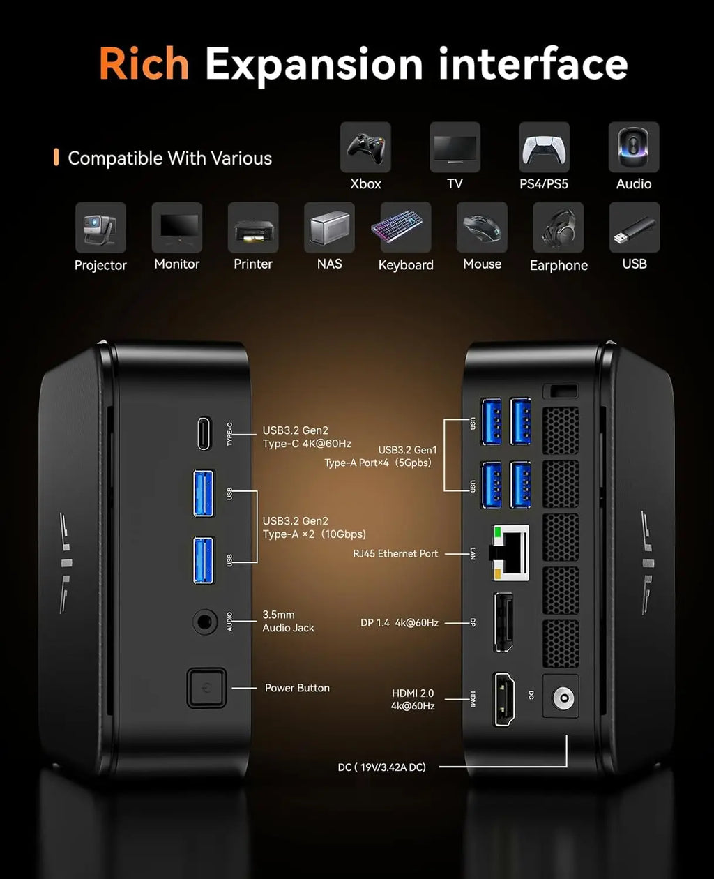 KAMRUI Mini Gaming PC AMD Ryzen7 7735HS 24GB LPDDR5 512GB/1TB M.2 SSD Micro Desktop Computers Max 4.75GHz WiFi 6 BT5.2 4K PC
