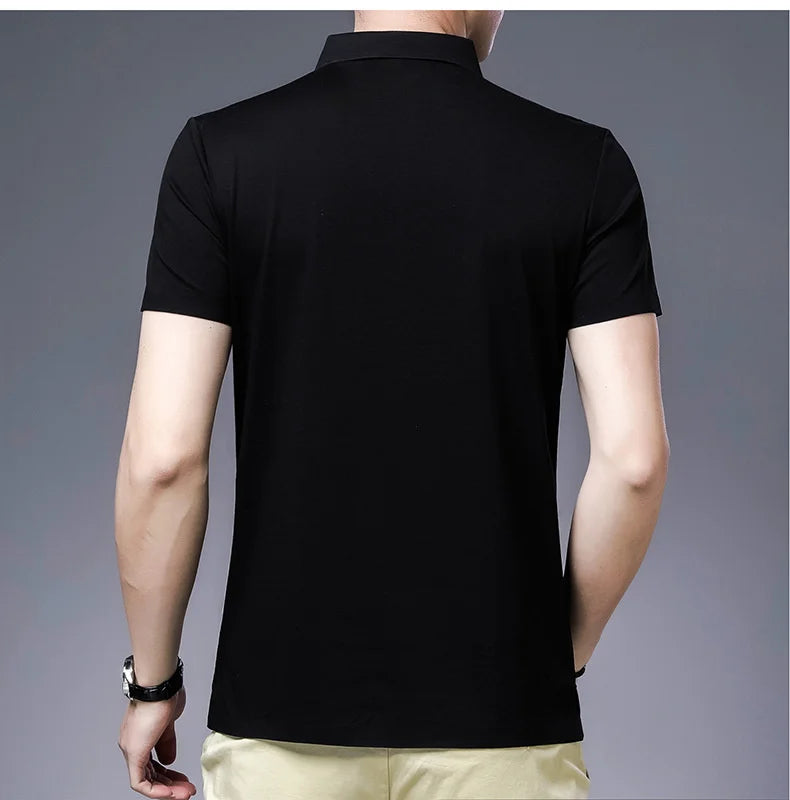 Bamboo Fiber Viscose And Cotton Blend Polo Shirt Men Short Sleeve Collar New Seamless T-shirt Summer Thin Lightweight Poloshirt