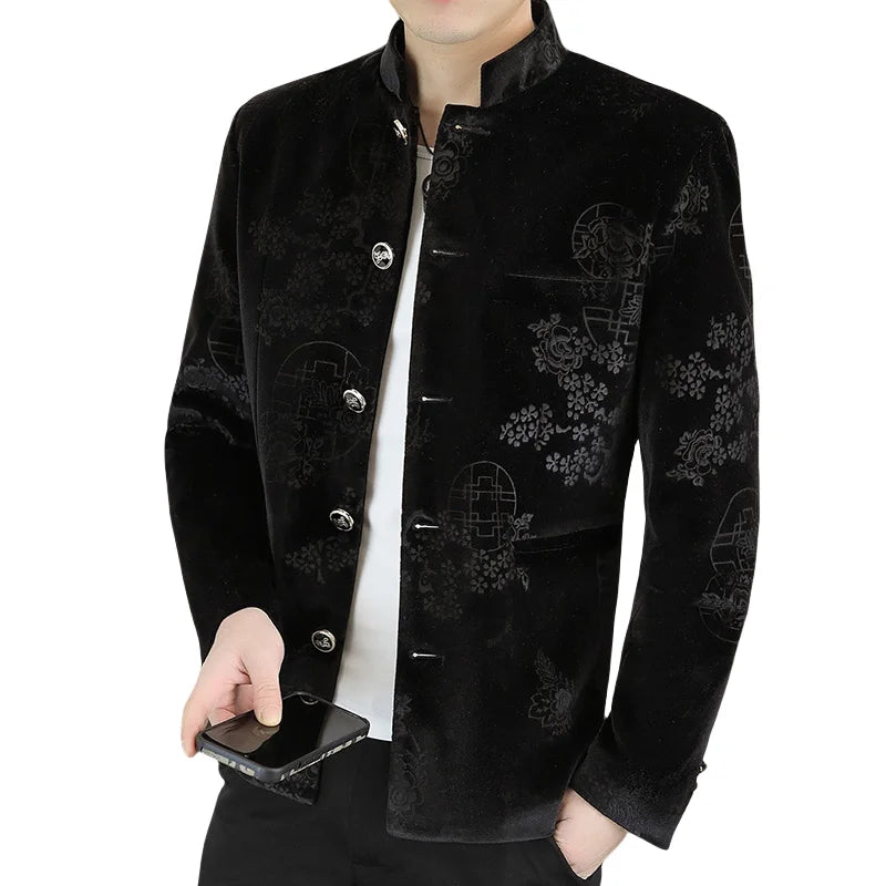 Blazer New Men's Fashion Business Gentleman Wedding English Style Banquet Chinese Jacquard Satin Outdoor Casual Slim Blazer