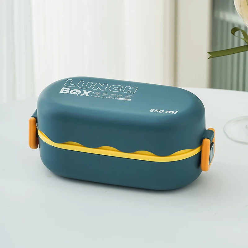 850ML Portable Double-layer Lunch Box Microwavable Bento Box With Tableware Sealed Leak-proof Food Storage Container