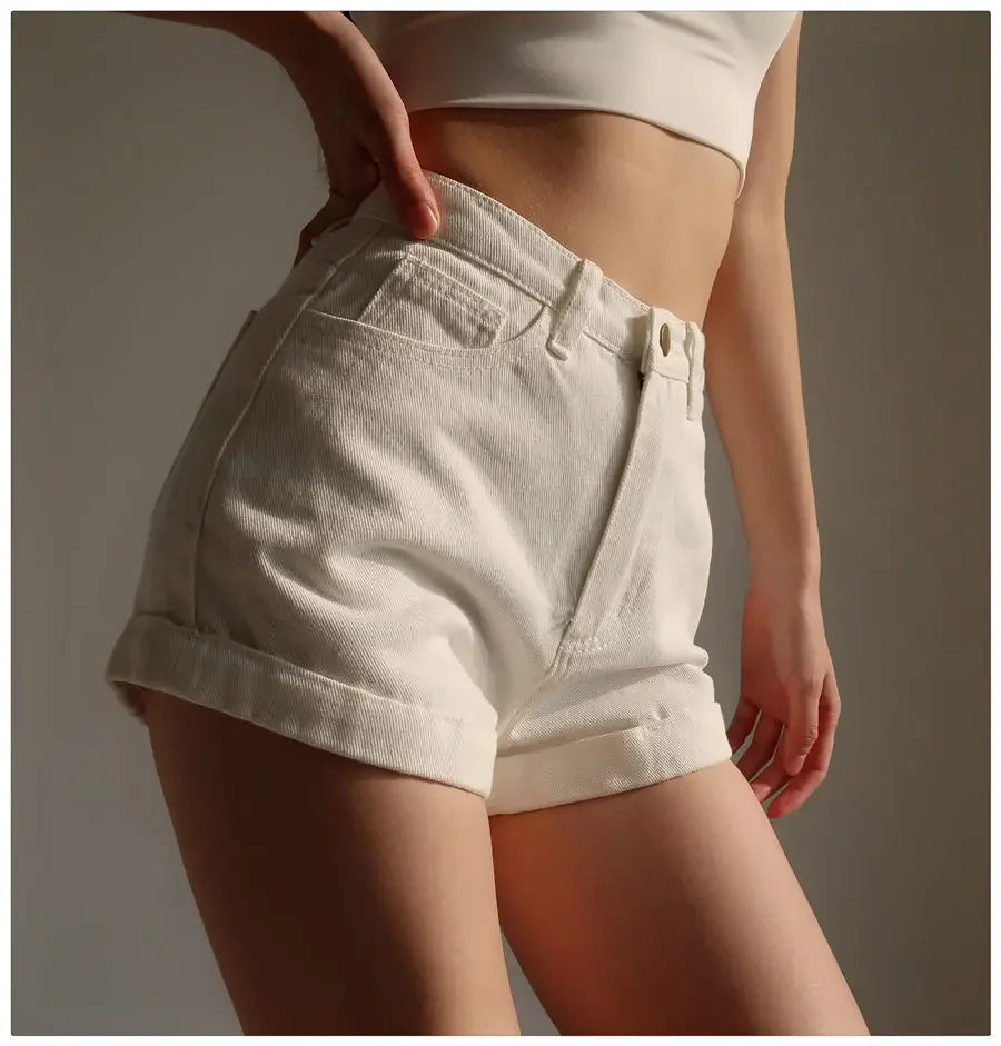 Basic Denim Shorts Women Sexy Skinny Vintage All-match High Waist Fashion Casual Streetwear Summer Chic Pure Temperament Females