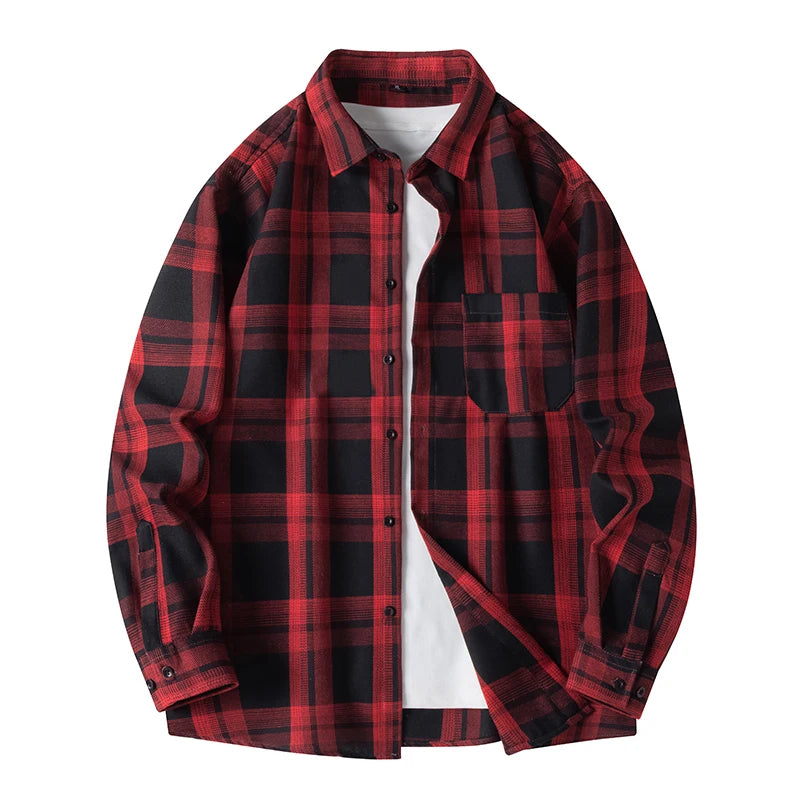 Men Shirt Plaid FlannelLong Sleeve Blue Loose Mens Casual Shirt Oversized Spring Autumn Comfortable Male Soft Dress Shirt