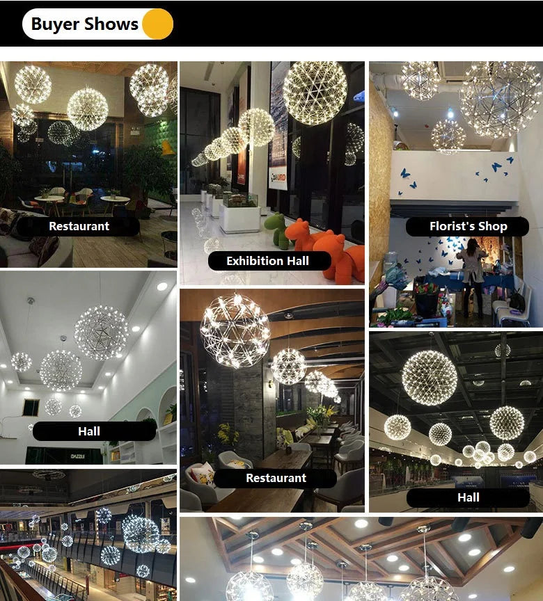 Stainless Steel Led Chandelier Light Shop Spark Ball Full Sky Star Milk Tea Restaurant Exclusive Network Bar Art Decoration Lamp