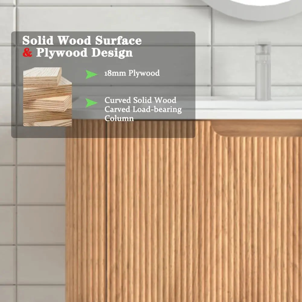 24'' Floating Bathroom Vanity with Sink, Wall Mounted Modern Bathroom Cabinet W/Curved Edges Stripes, Oak & Plywood,, Custom