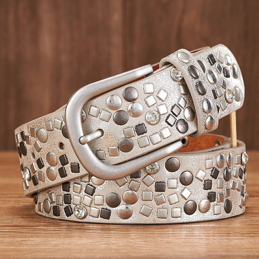3.7CM PU Leather Rivet Belt  Lady Fashion Rhinestone Women Studded Belts High Quality Female Rock Female Strap For Jeans