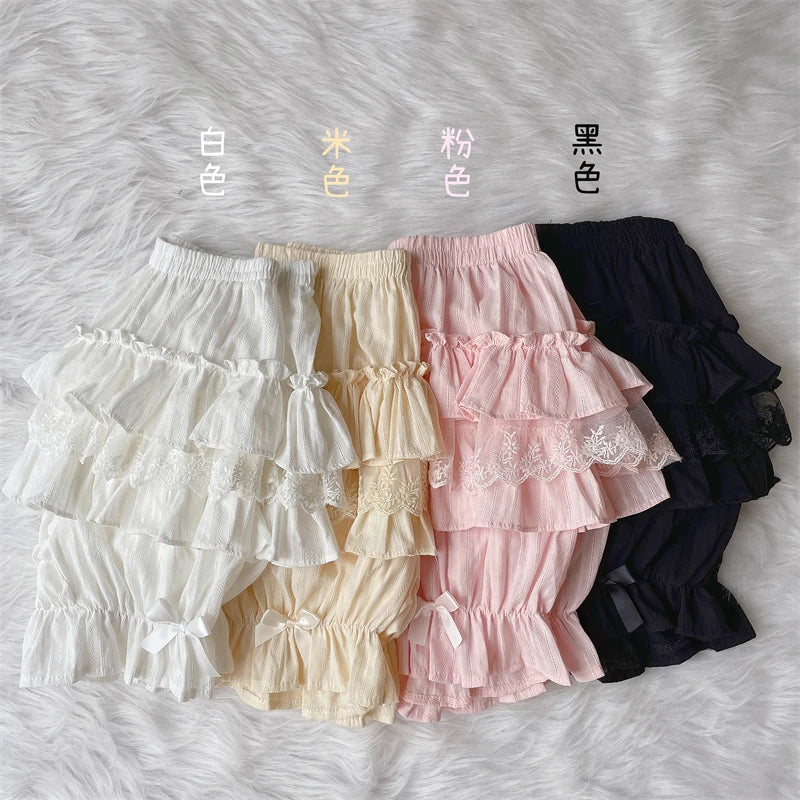 Cotton Bloomers Lolita Style Girls Cute Sweet Japan Sexy Lace Date Princess Pink Layer Puff Shorts Ruffles Lantern Small Pants