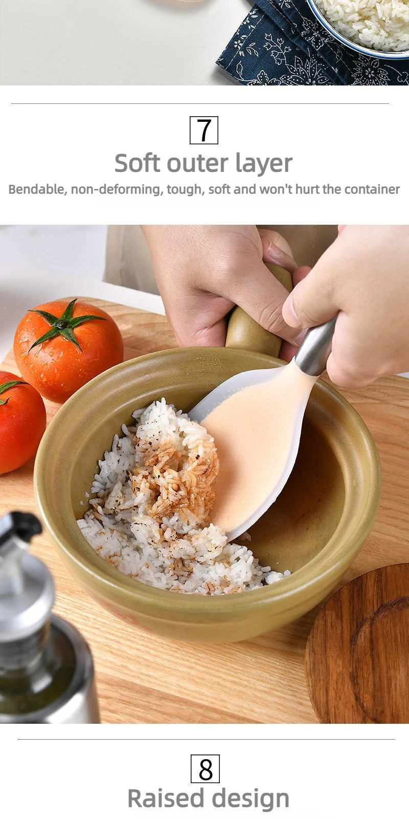 1Pcs Silicone Spoon Non-stick Cooking Spoon Anti-scalding Pot Rice High-temperature-resistant Spoon Durable Kitchen Gadgets