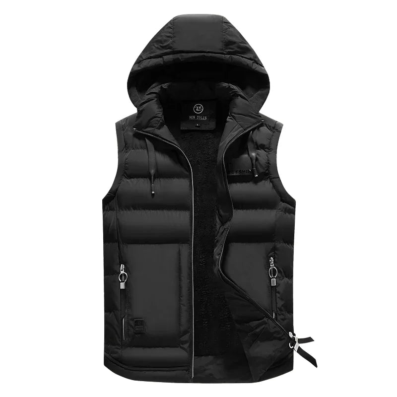 New Brand Mens Outdoors Vests Men's Winter Vest Cotton-Padded hot sale Vest Men Warm Hooded Waistcoat Casual Male Coats Vests