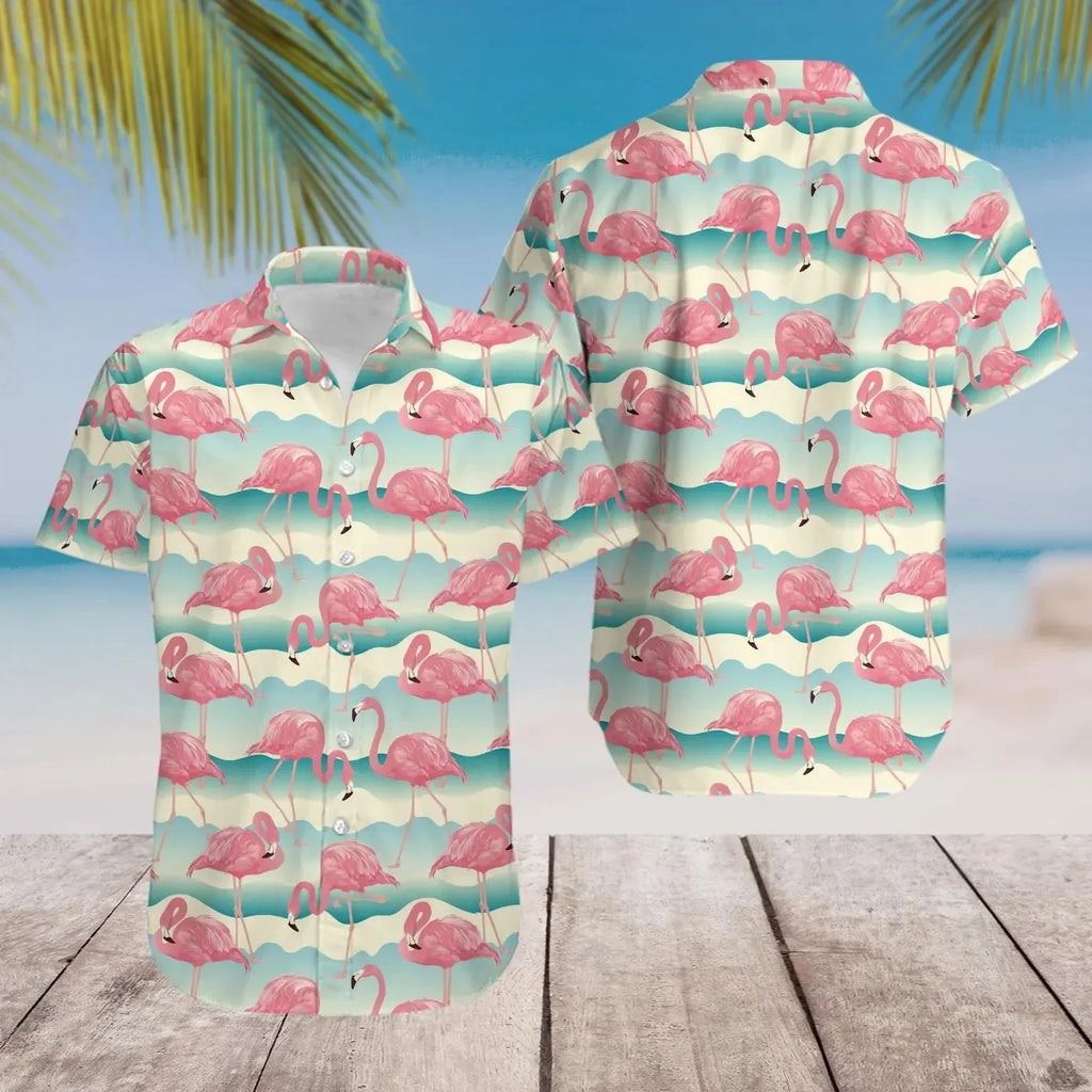 2025 Summer Popular Flamingo Skull  Print Hawaiian Shirts Men Women Comfortable Soft Short Sleeve Shirt Street Daily Trendy Tops