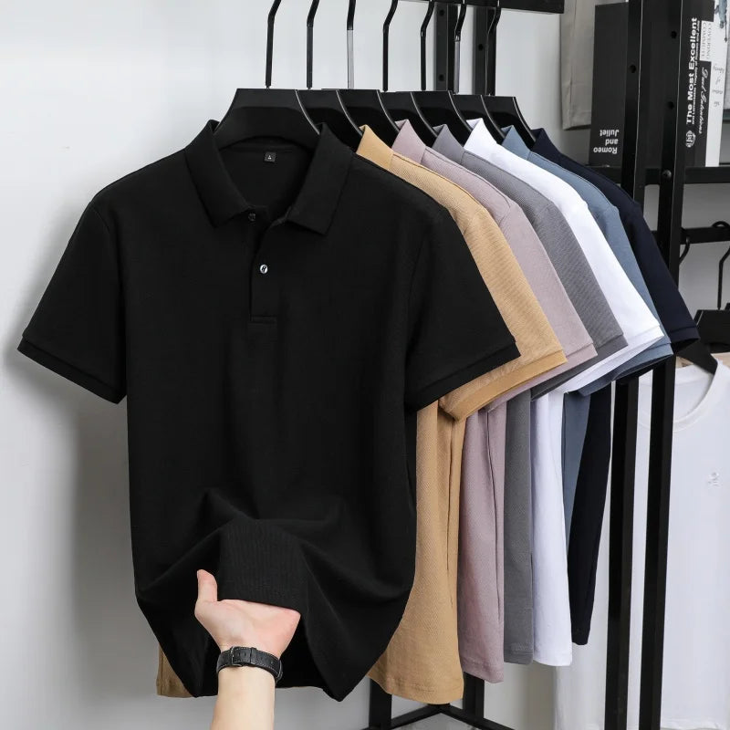 100% Pure Cotton Boutique Short-Sleeved High-End Men's Polo Shirt Summer High-Quality Solid Color Tops Business Casual T-Shirt
