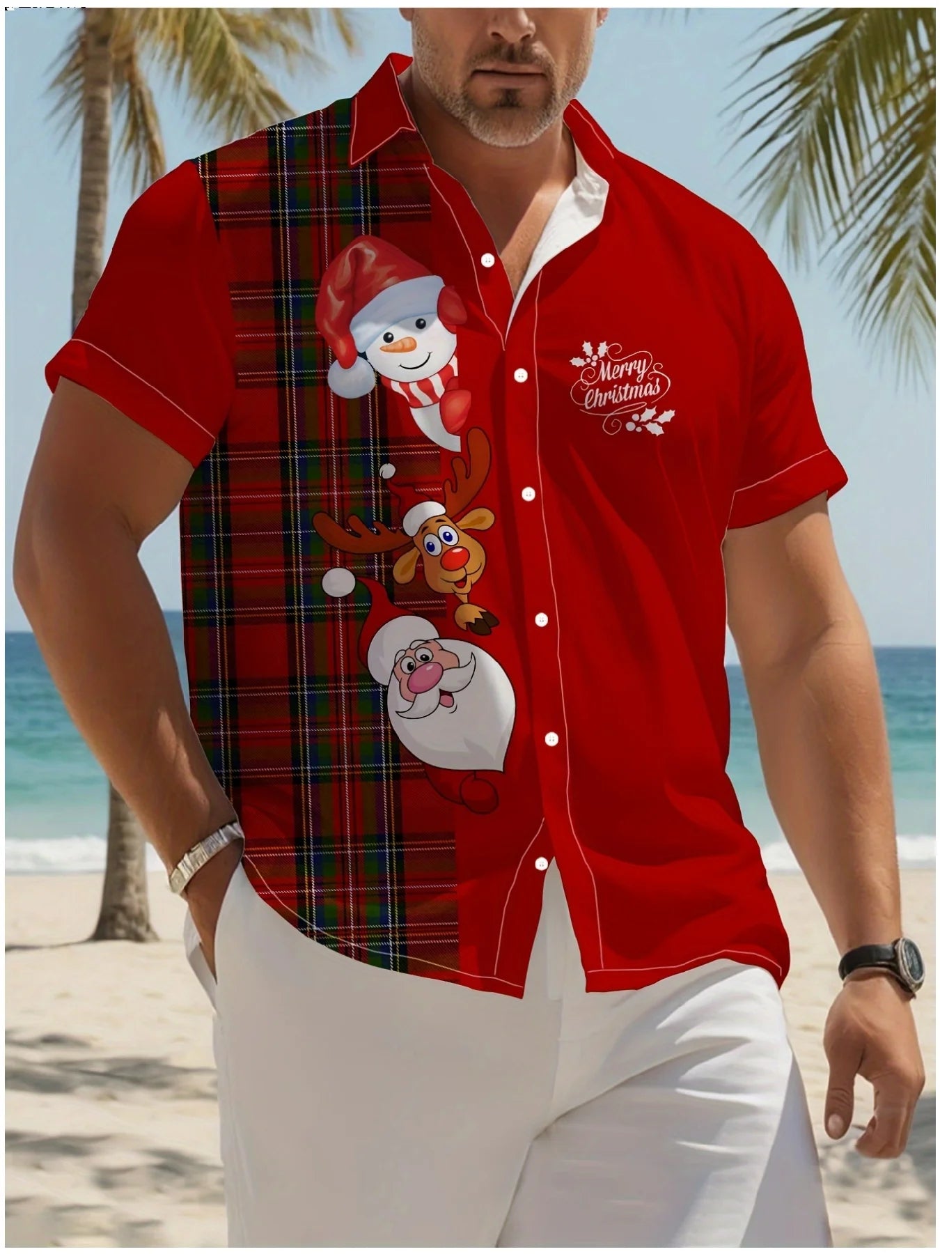 Men's Comic Christmas Graphic Hawaiian Shirt Men Women Fashion Santa Claus Shirt Short Sleeve Blouse Festive Holiday Clothing