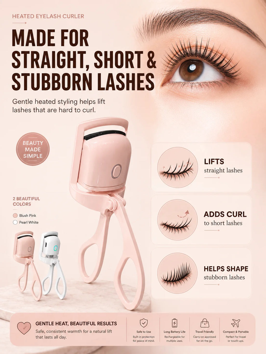 Rechargeable Eyelash Curler For Women Electric Heated Lash Curler Portable Eyelash Styling Makeup Tool