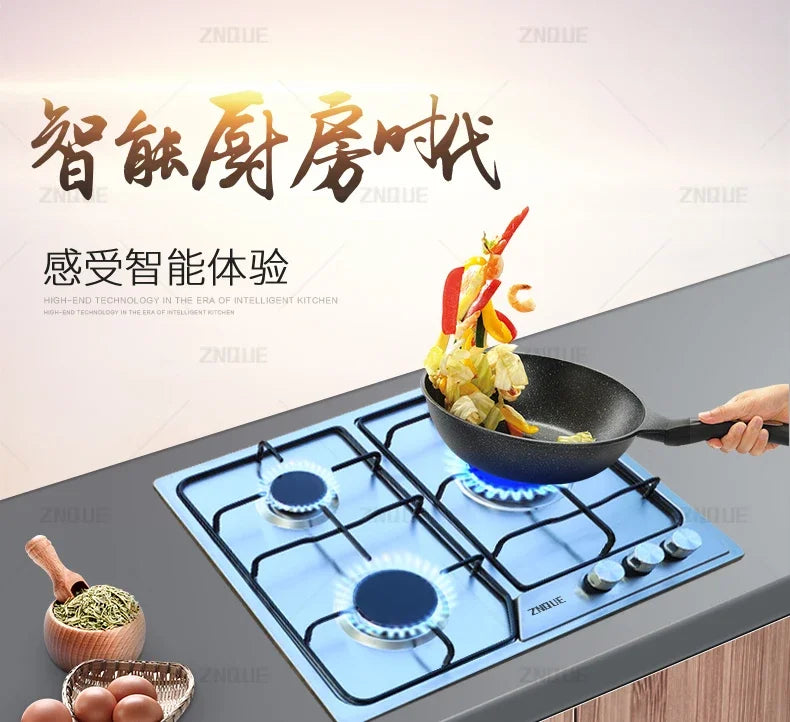3-Burner Stainless Steel Gas Hob European Style Built-in Natural Gas Kitchen Stove