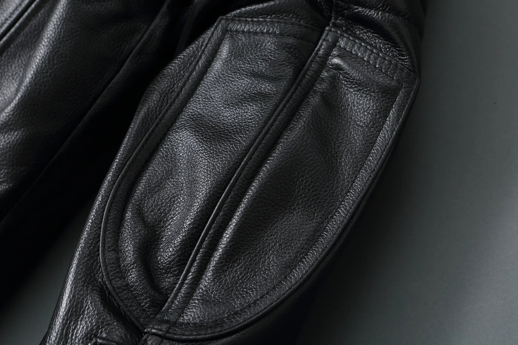 2023 New Motorcycle Causal Vintage Leather Coat Men Autumn Outfit Fashion Biker Pocket Design Top Layer Cow Leather Jacket