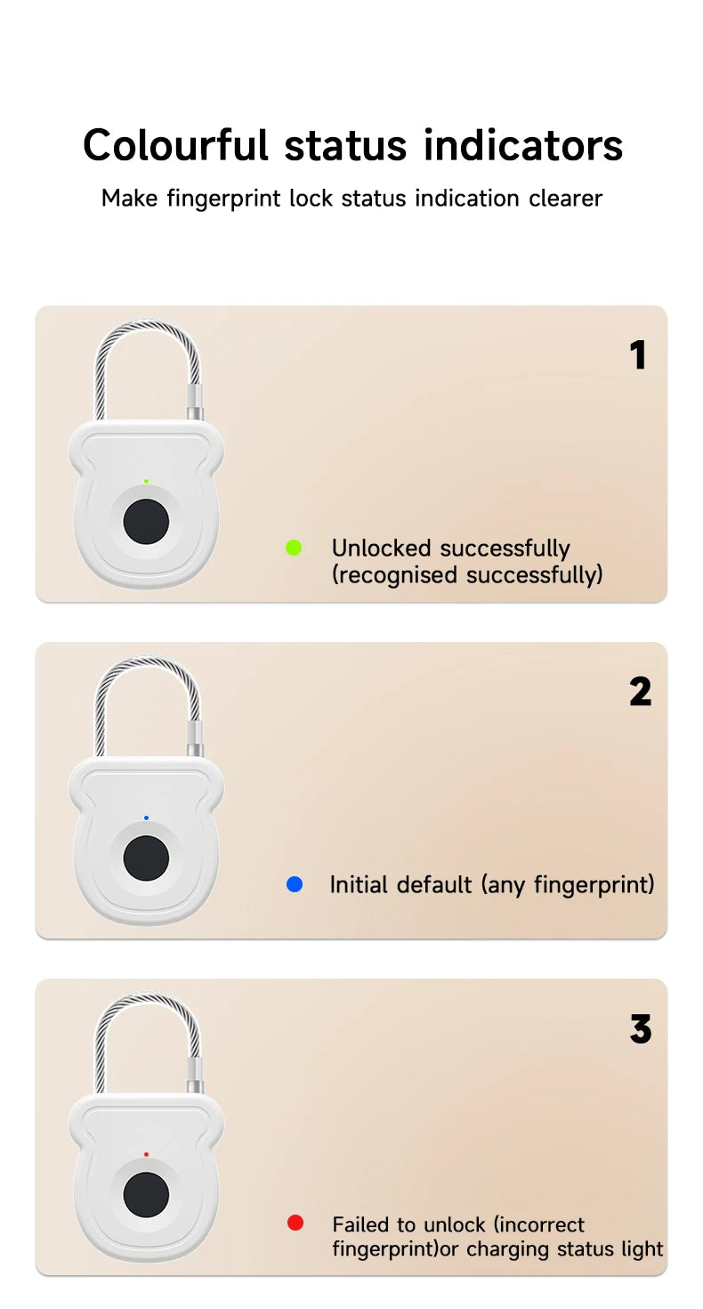 2025 NEW Keyless USB Charging Fingerprint Lock Smart Padlock Door Lock 0.2sec Unlock Portable Anti-theft Padlock