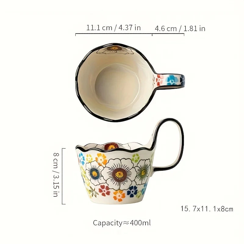 1pc, Bohemian Style Ceramic Cup, with Handle for Easy Removal, Coffee Cup, Afternoon Tea Cup, Breakfast Cup, Milk Cup