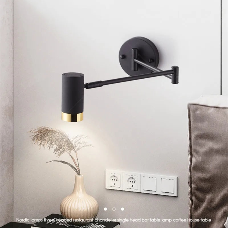Modern Adjustable Swing Long Arm LED Wall Lamps Touch Sensor Internal Wall Washer Household Bedside Switch Decor Sconce Lights