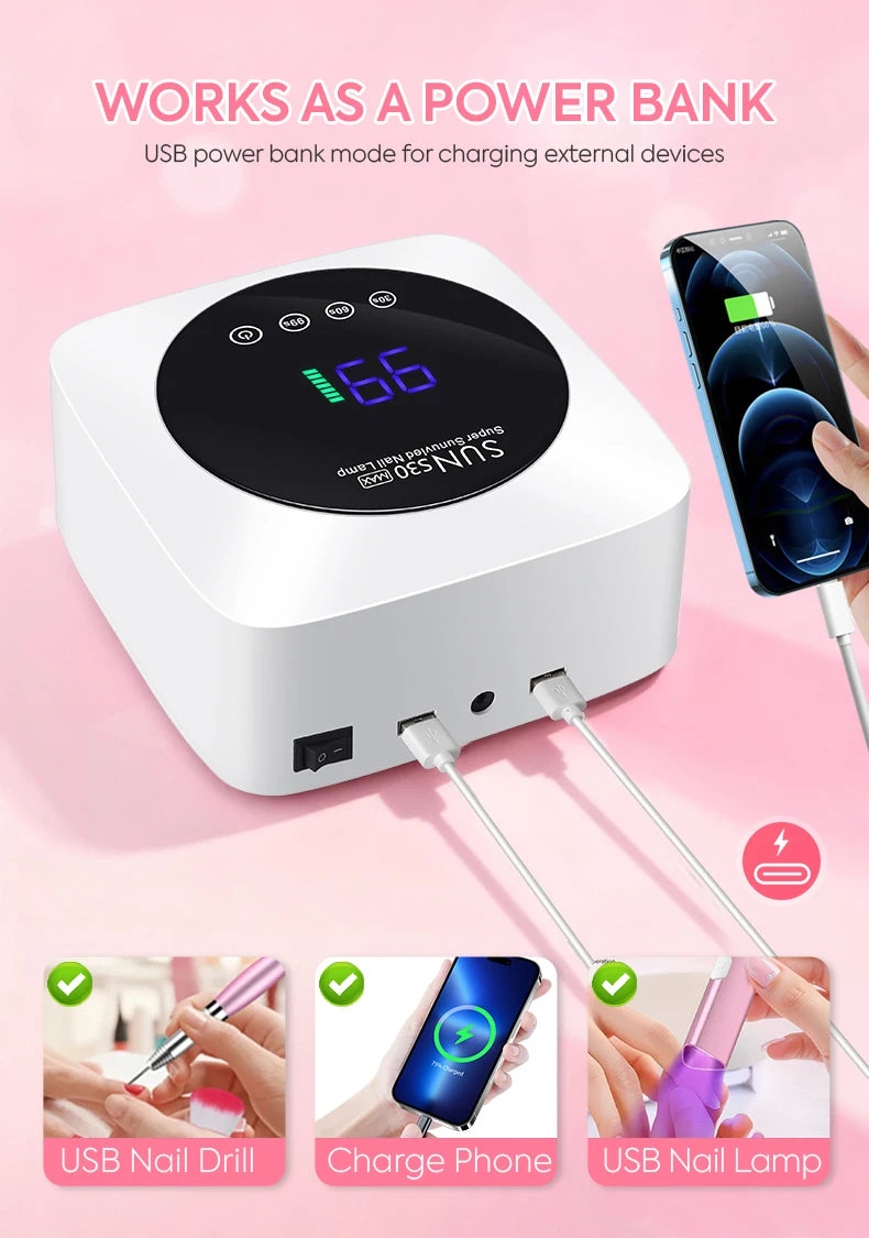 180W UV LED Nail Lamp 57LED Rechargeable Nail Dryer For Curing Polish Gel Wireless Manicure Machine With Smart Sensor Salon Tool