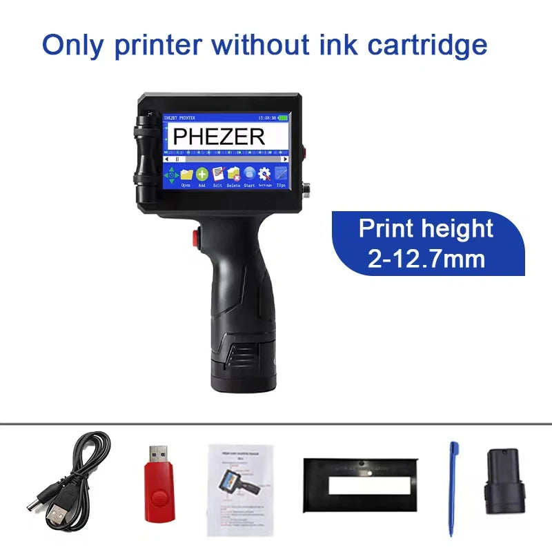 Phezer P15 Handheld Inkjet Printer 12.7mm QR Code Barcode Batch Code Date Number Logo Expiry Date Label Printer 28 Languages