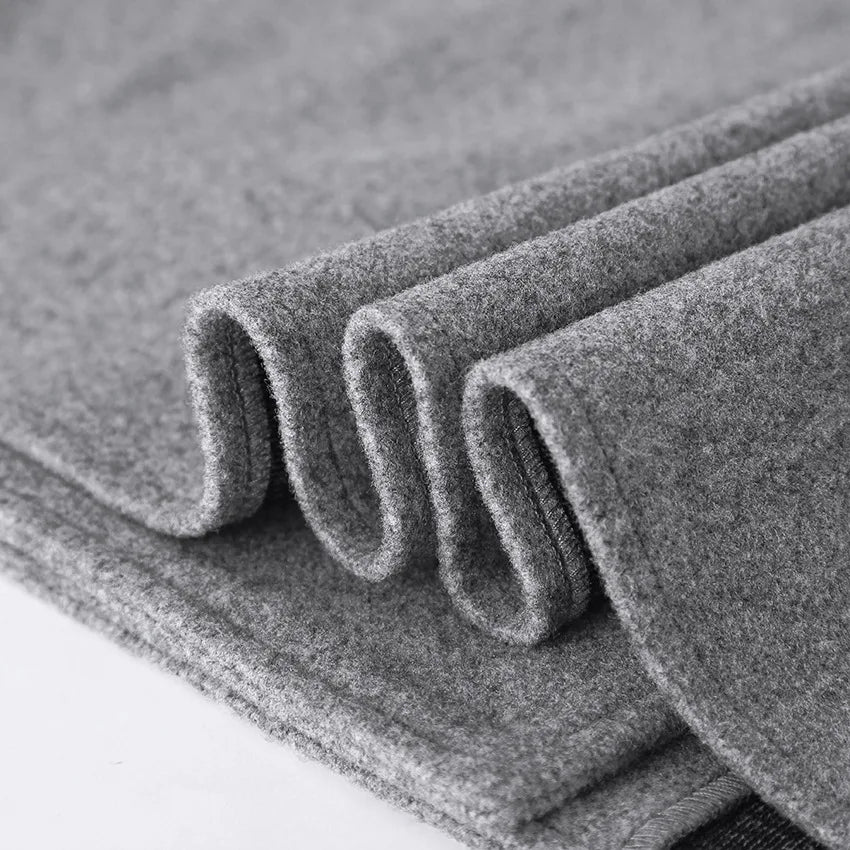Gray Wool Blend Coat Notched Lapel Double Breasted Long Sleeve Cuff Detail Loose Mid-Length Women Commuter Woolen