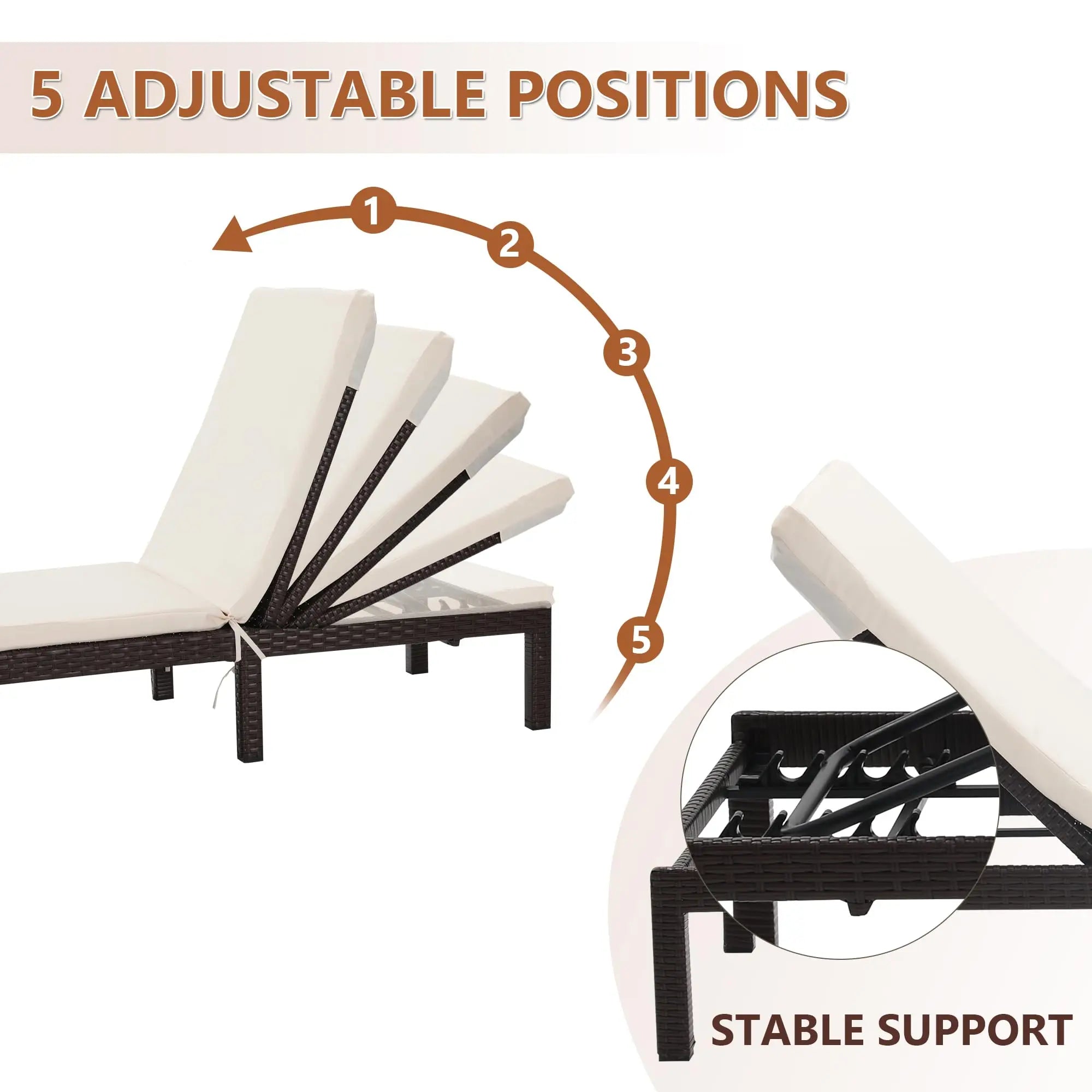 Outdoor Rattan Chaise Loungers with Adjustable Cushion Backrest Pool Terrace Deck