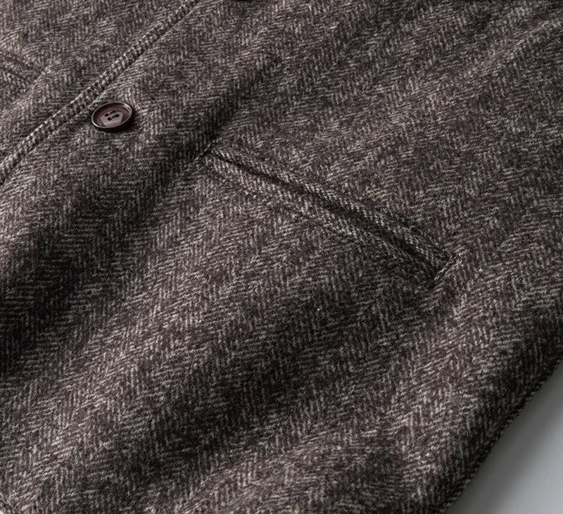 Good Quality Winter Fashion Men's Retro British Tweed Wool Vest Thick Double-Layer Multi-Pocket Suit-Collar Vest Warmth Top Male